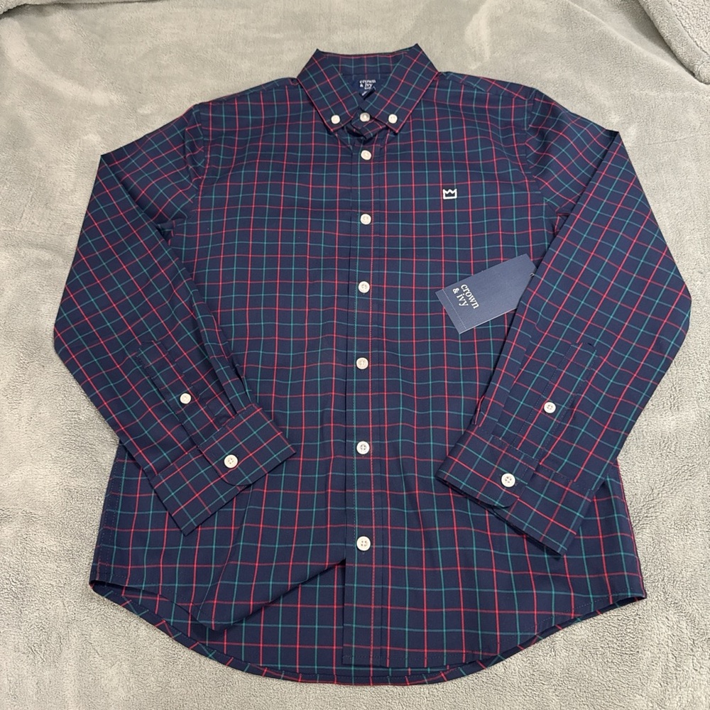 Crown & Ivy Blue and Red Checkered Button Down Shirt